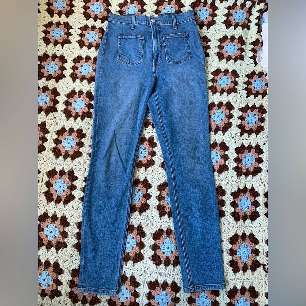 Reformation High-Rise Slim Straight Jeans - Medium Blue Denim